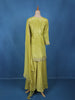 Pistachio Green Floral Design Silk Palazzo Suit
