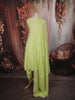 Pistachio Green Floral Printed Design Cotton Anarkali Salwar Suit with Dupatta