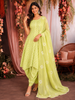 Pistachio Green Floral Printed Design Cotton Anarkali Salwar Suit with Dupatta