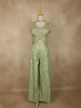 Pistachio Green Floral Sequins Embroidered Design Banarasi Silk Palazzo Suit with Dupatta