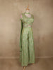 Pistachio Green Floral Sequins Embroidered Design Banarasi Silk Palazzo Suit with Dupatta