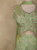 Pistachio Green Floral Sequins Embroidered Design Banarasi Silk Palazzo Suit with Dupatta