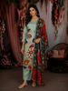 Pistachio Green Floral Vine Printed Design Cotton Straight Cut Salwar Suit with Dupatta