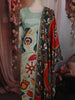 Pistachio Green Floral Vine Printed Design Cotton Straight Cut Salwar Suit with Dupatta