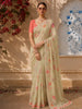 Pistachio Green Floral Vine Sequins Embroidered Design Chiffon Fancy Saree with Lace Border