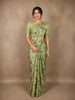 Pistachio Green Floral Woven Design Pure Tussar Silk Fancy Saree with Scalloped Border