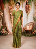 Pistachio Green Mini Checked and Peacock Butta Zari Woven Design Pure Kanchipuram Silk Saree with Double Zari Border