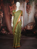 Pistachio Green Mini Checked and Peacock Butta Zari Woven Design Pure Kanchipuram Silk Saree with Double Zari Border