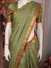 Pistachio Green Mini Checked and Peacock Butta Zari Woven Design Pure Kanchipuram Silk Saree with Double Zari Border