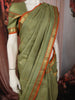 Pistachio Green Mini Checked and Peacock Butta Zari Woven Design Pure Kanchipuram Silk Saree with Double Zari Border