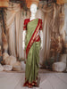 Pistachio Green Paisley Butta Zari Woven Design Pure Kanchipuram Silk Saree with Contrast Double Zari Border