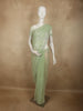 Pistachio Pastel Green Striped Sequins Embroidered Design Net Designer Saree with Designed Border