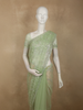 Pistachio Pastel Green Striped Sequins Embroidered Design Net Designer Saree with Designed Border