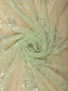 Pistachio Pastel Green Striped Sequins Embroidered Design Net Designer Saree with Designed Border