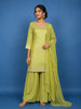 Pistachio Green Floral Design Silk Palazzo Suit