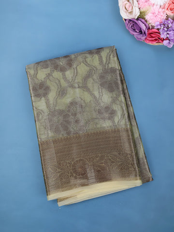 Pistachio Green Floral Design Woven Tissue Silk Saree - Diadem