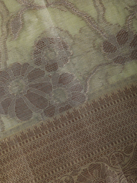 Pistachio Green Floral Design Woven Tissue Silk Saree - Diadem