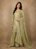 Pistachio Green Sequins and Beads Embroidered Design Tissue Silk Sharara Suit with Dupatta