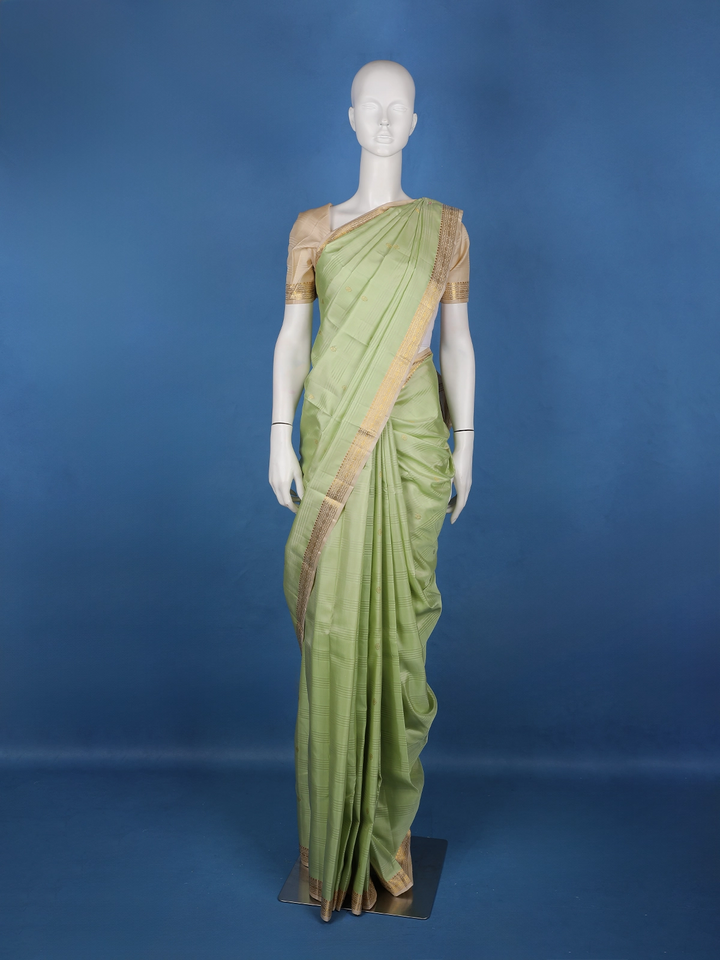 Pistachio Green Woven Zari Border Silk Saree - Diadem