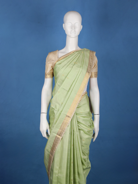 Pistachio Green Woven Zari Border Silk Saree - Diadem