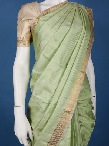 Pistachio Green Woven Zari Border Silk Saree - Diadem