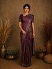 Plum Maroon Floral Printed Design Tussar Saree with Contrasting Geometric Border