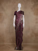 Plum Maroon Floral Printed Design Tussar Saree with Contrasting Geometric Border
