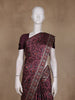 Plum Maroon Floral Printed Design Tussar Saree with Contrasting Geometric Border