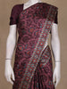 Plum Maroon Floral Printed Design Tussar Saree with Contrasting Geometric Border