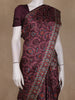 Plum Maroon Floral Printed Design Tussar Saree with Contrasting Geometric Border