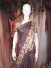 Plum Purple Checked Design Tussar Saree with Contrast Cream Floral and Birds Border