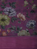 Plum Purple Floral Printed Design Chiffon Casual Saree with Striped Border