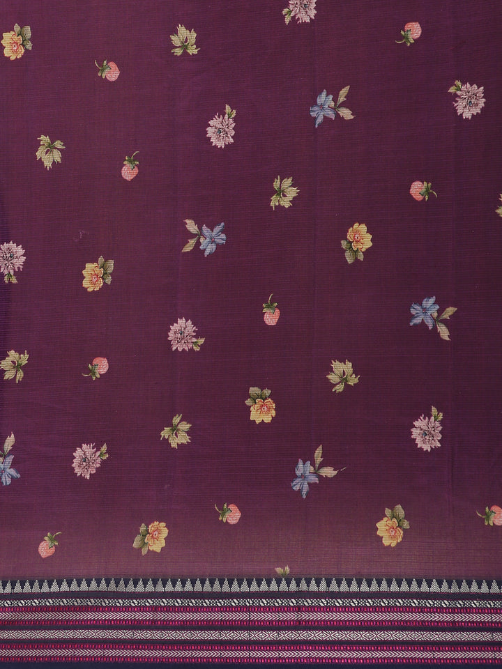 Plum Purple Floral Printed Kota Cotton Saree - Diadem
