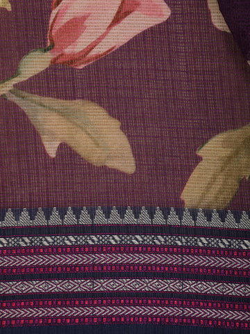 Plum Purple Floral Printed Kota Cotton Saree - Diadem