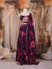 Plum Purple Floral Printed Organza Lehenga with Sequins Embroidered Blouse and Dupatta