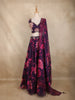Plum Purple Floral Printed Organza Lehenga with Sequins Embroidered Blouse and Dupatta
