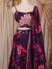Plum Purple Floral Printed Organza Lehenga with Sequins Embroidered Blouse and Dupatta