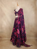 Plum Purple Floral Printed Organza Lehenga with Sequins Embroidered Blouse and Dupatta