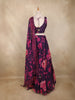 Plum Purple Floral Printed Organza Lehenga with Sequins Embroidered Blouse and Dupatta
