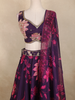 Plum Purple Floral Printed Organza Lehenga with Sequins Embroidered Blouse and Dupatta