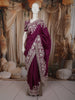 Plum Purple Floral Thread Embroidered Design Pure Tussar Saree with Designer Border