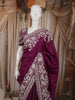 Plum Purple Floral Thread Embroidered Design Pure Tussar Saree with Designer Border