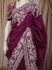 Plum Purple Floral Thread Embroidered Design Pure Tussar Saree with Designer Border