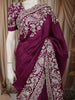 Plum Purple Floral Thread Embroidered Design Pure Tussar Saree with Designer Border