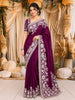Plum Purple Floral Thread Embroidered Design Pure Tussar Saree with Designer Border
