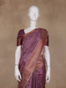 Plum Purple Geometric Printed Tussar Saree with Zari Woven Border