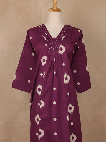 Plum Purple Ikat Printed Cotton Salwar Suit - Diadem