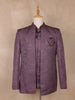 Plum Purple Leaf Embroidered Jacquard Men's Suit with Beaded Pocket Chain