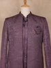 Plum Purple Leaf Embroidered Jacquard Men's Suit with Beaded Pocket Chain
