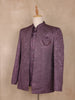 Plum Purple Leaf Embroidered Jacquard Men's Suit with Beaded Pocket Chain